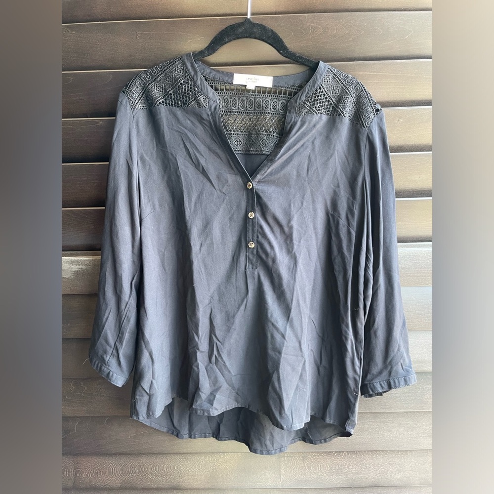 Love Tree Black top with Crochet detail Size M